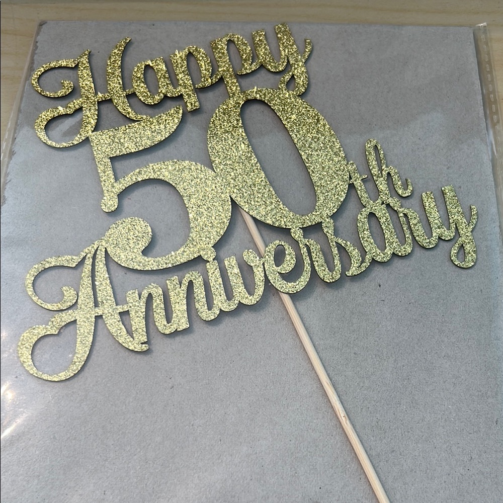 Gold Glitter Happy 50th Anniversary Cake Topper